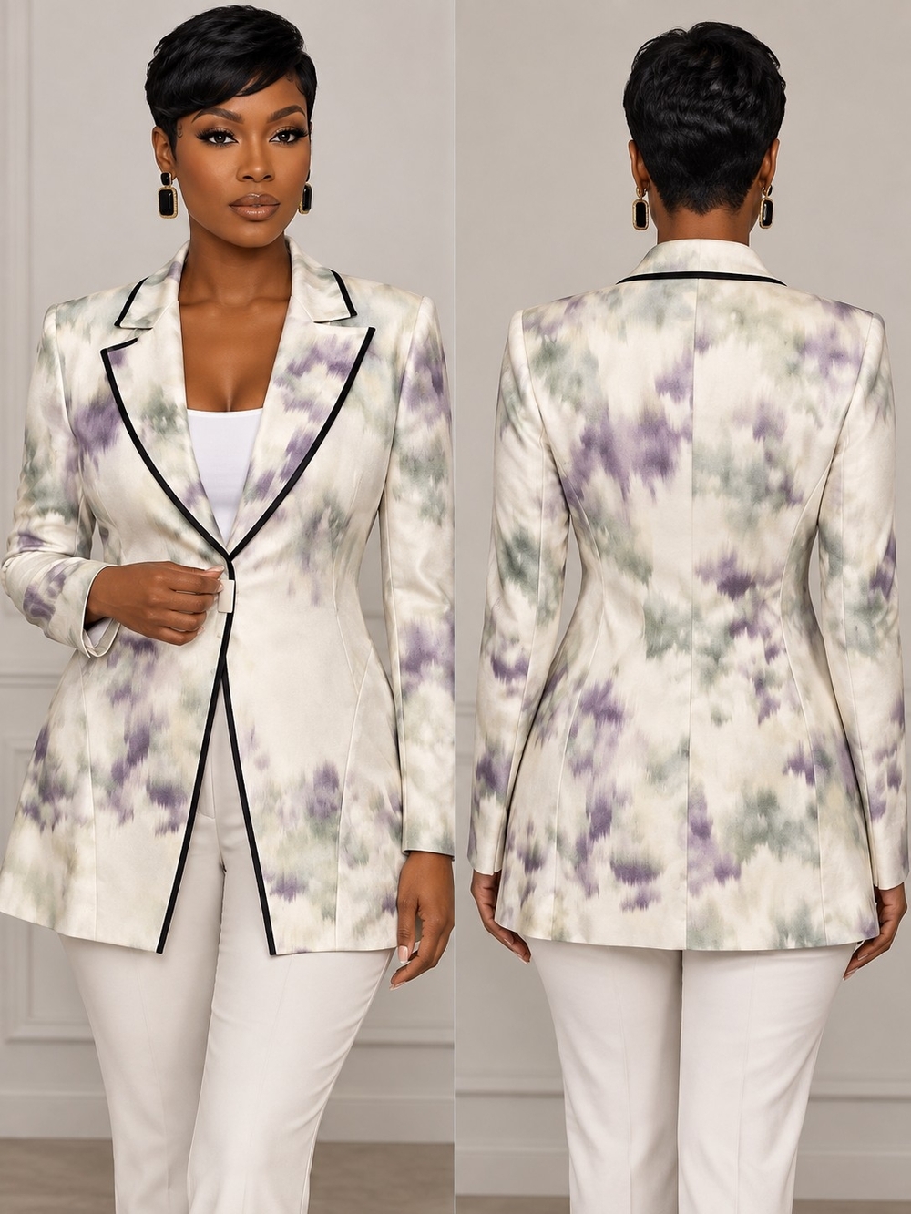 Emporio Armani Cream Tie-Dye Blazer with Lavender and Sage Accents (NWT)